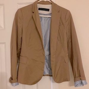 Khaki Zara Basic blazer with pinstripe lining
